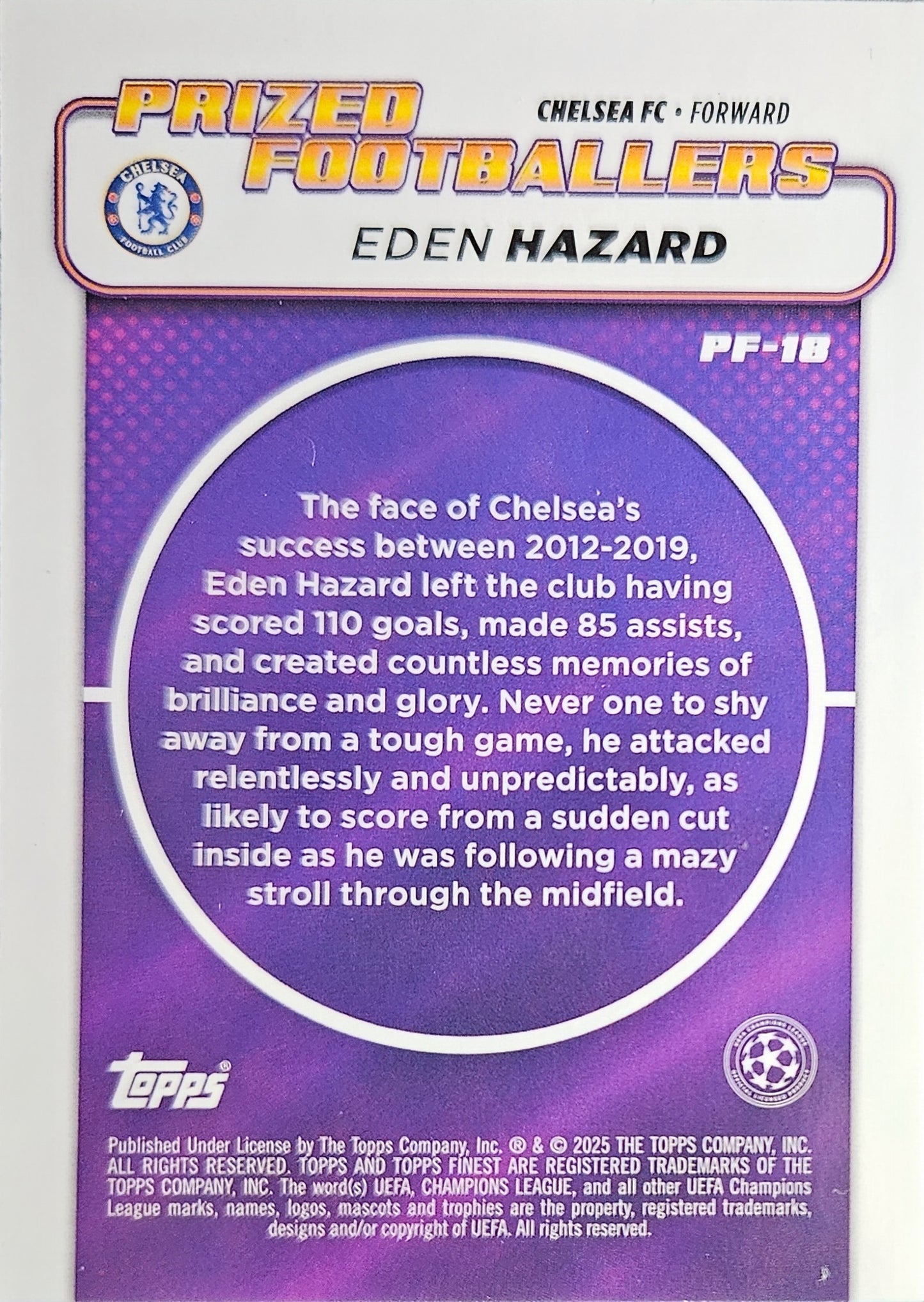 Eden Hazard - Prized Footballers - Topps Finest UEFA Club Competitions 24/25