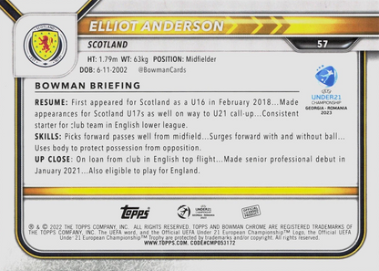 Elliot Anderson - 1st Bowman - Bowman Chrome UEFA Under 21 Championship Georgia y Romania 2023