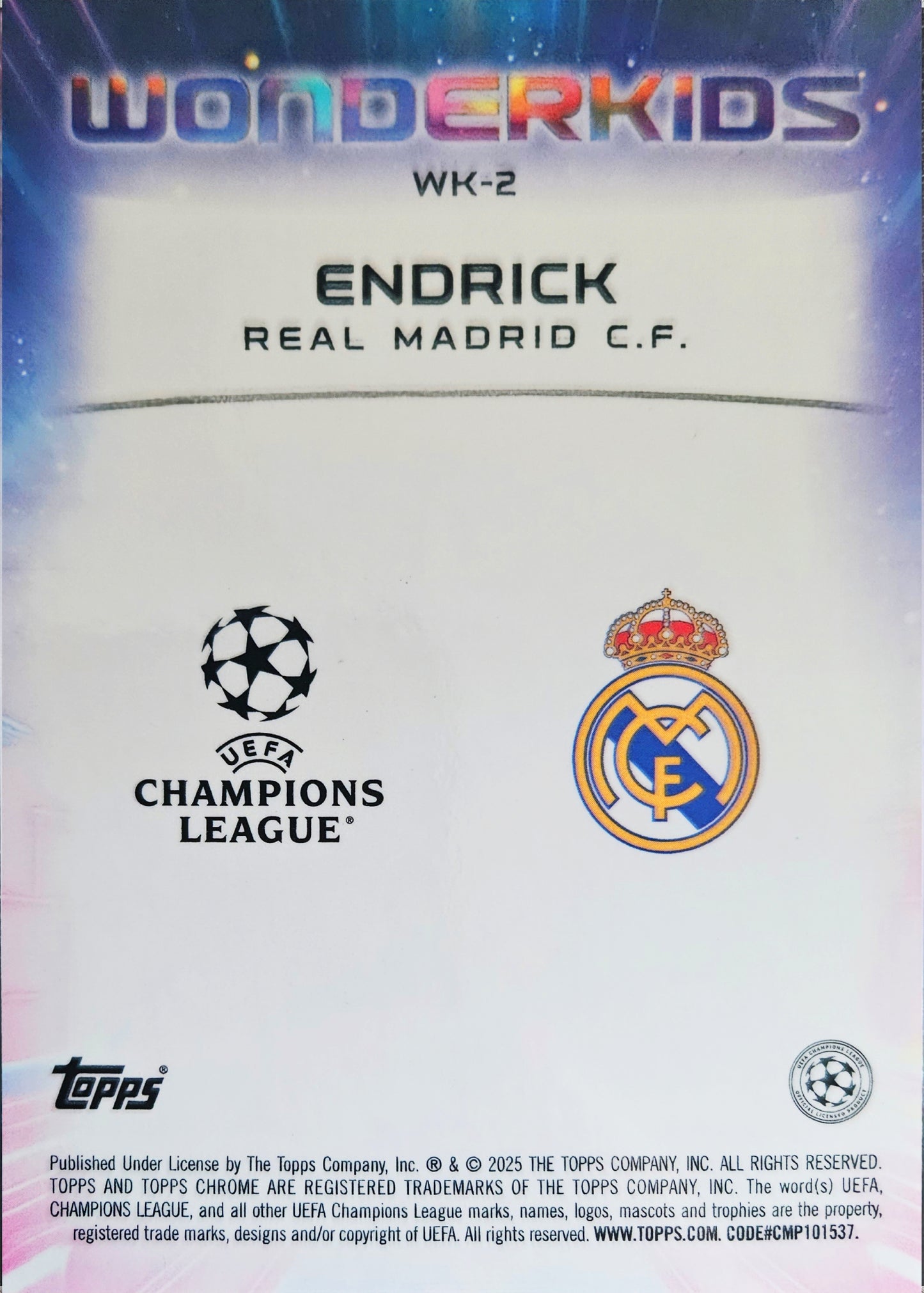 Endrick (RC) - Wonderkids - Topps Chrome UEFA Club Competitions 24/25