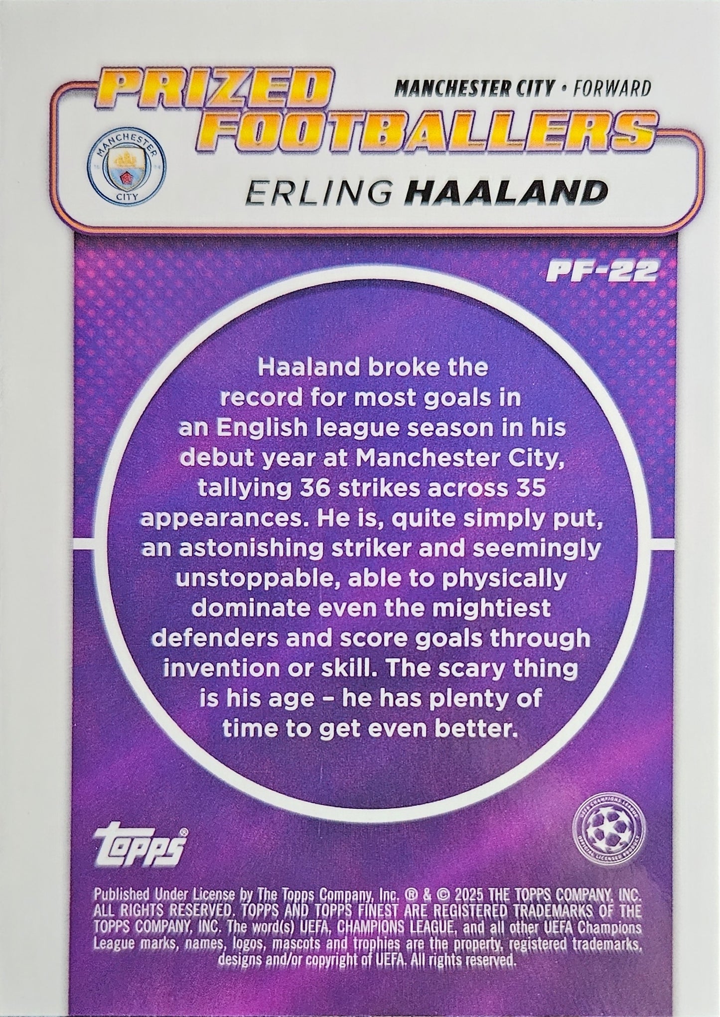 Erling Haaland - Prized Footballers - Topps Finest UEFA Club Competitions 24/25