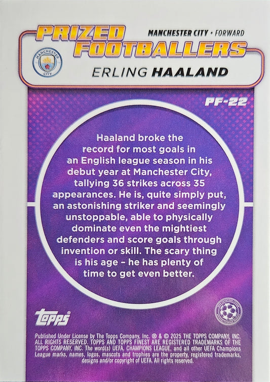 Erling Haaland - Prized Footballers - Topps Finest UEFA Club Competitions 24/25