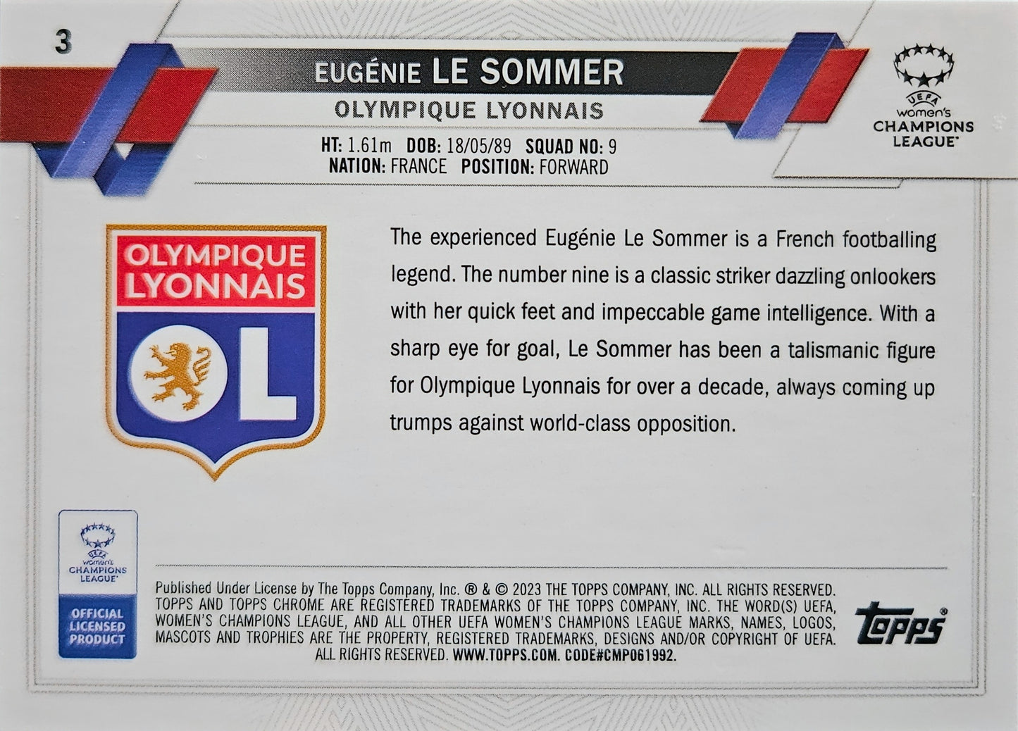 Eugénie Le Sommer /199 - Topps Chrome UEFA Women's Champions League 22/23