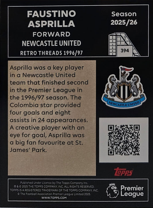 Faustino Asprilla - Retro Threads - Topps Premier League 2026