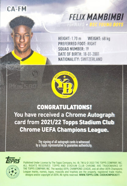 Felix Mambimbi (RC) - Autógrafo original - Stadium Chrome 21/22