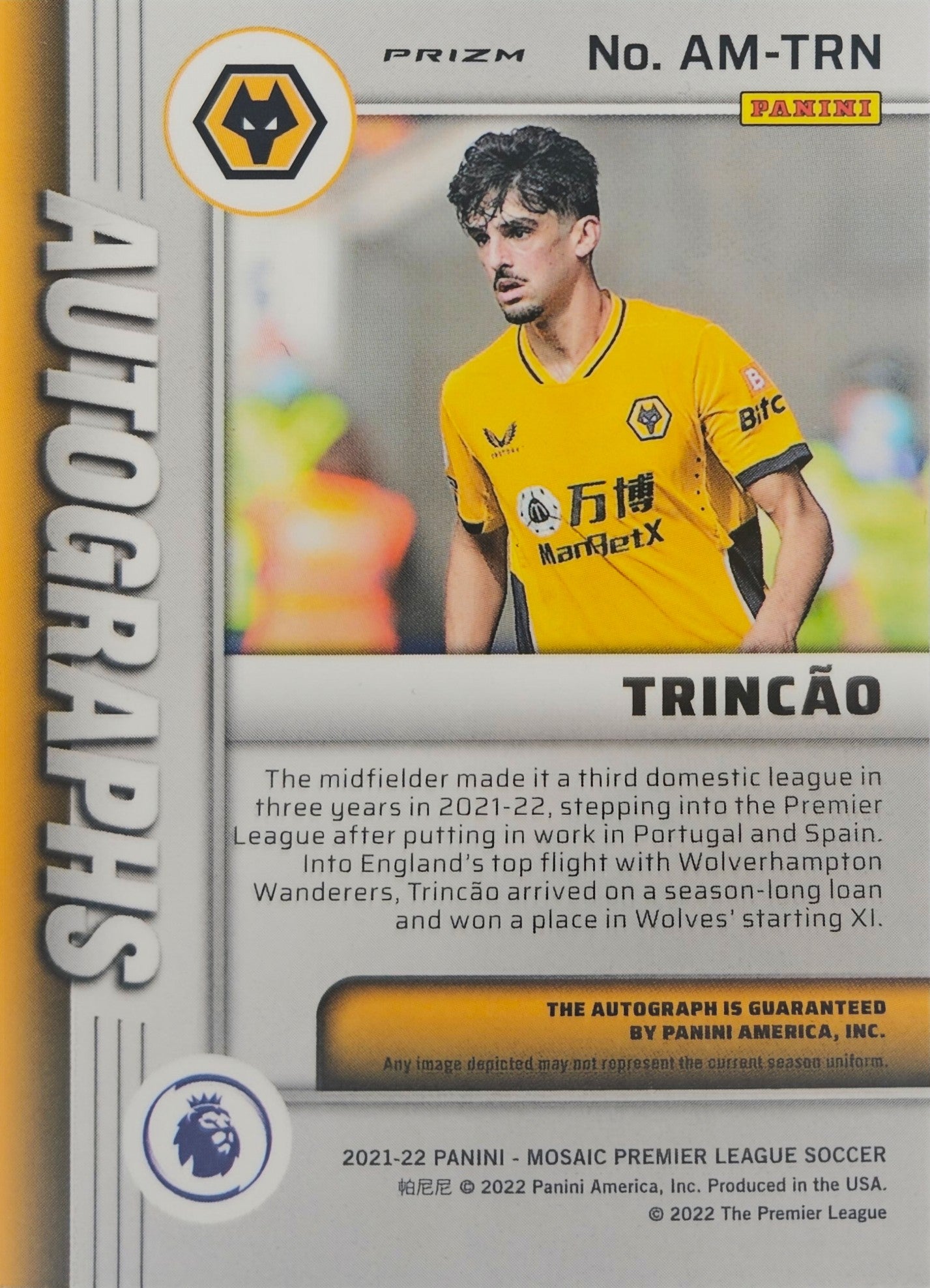 Francisco Trincão - Autógrafo original - Mosaic Premier League 21/22
