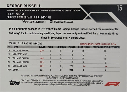George Russell - Refractor Verde/Morado #15 - Topps Chrome Formula 1 2023