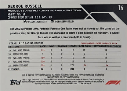 George Russell - Refractor Verde/Rojo #14 - Topps Chrome Formula 1 2023