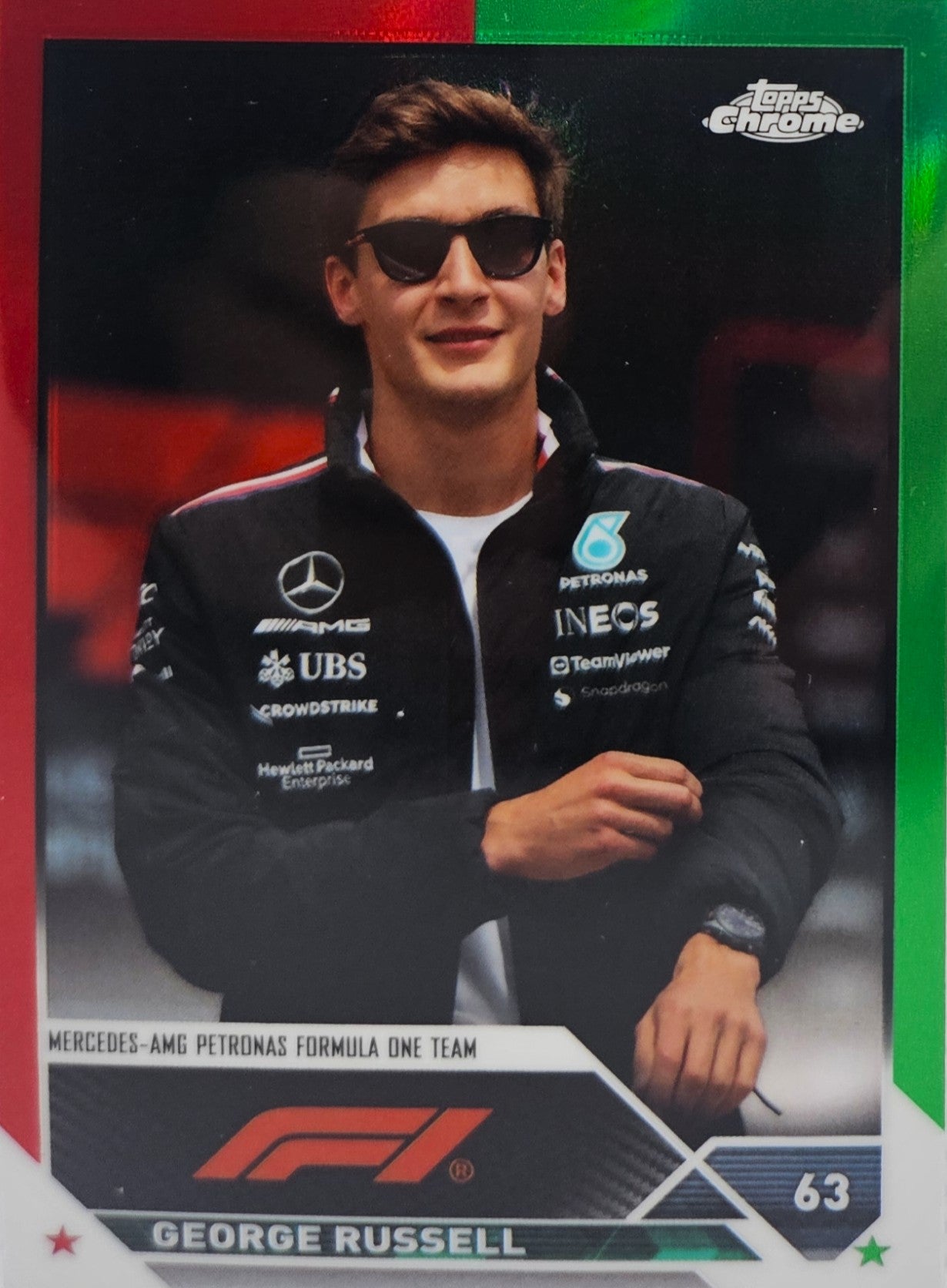 George Russell - Refractor Verde/Rojo #14 - Topps Chrome Formula 1 2023
