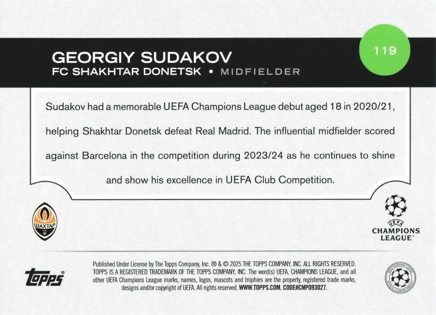 Georgiy Sudakov - UEFA Club Competitions 25/26