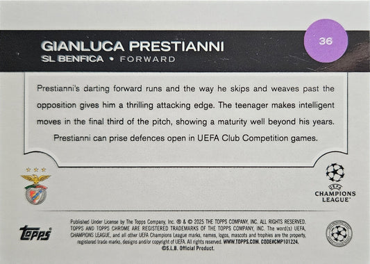 Gianluca Prestianni (RC) - Topps Chrome UEFA Club Competitions 24/25