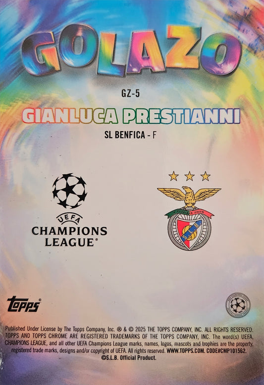 Gianluca Prestianni (RC) - Golazo - Topps Chrome UEFA Club Competitions 24/25