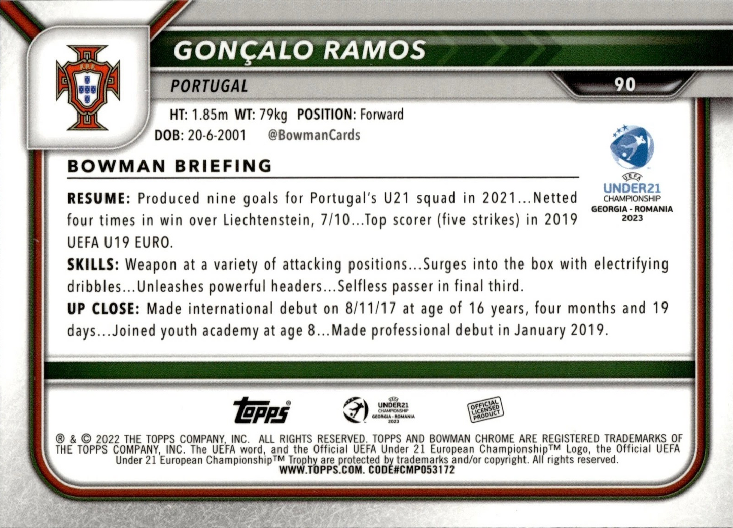 Gonçalo Ramos - 1st Bowman - Bowman Chrome UEFA Under 21 Championship Georgia y Romania 2023