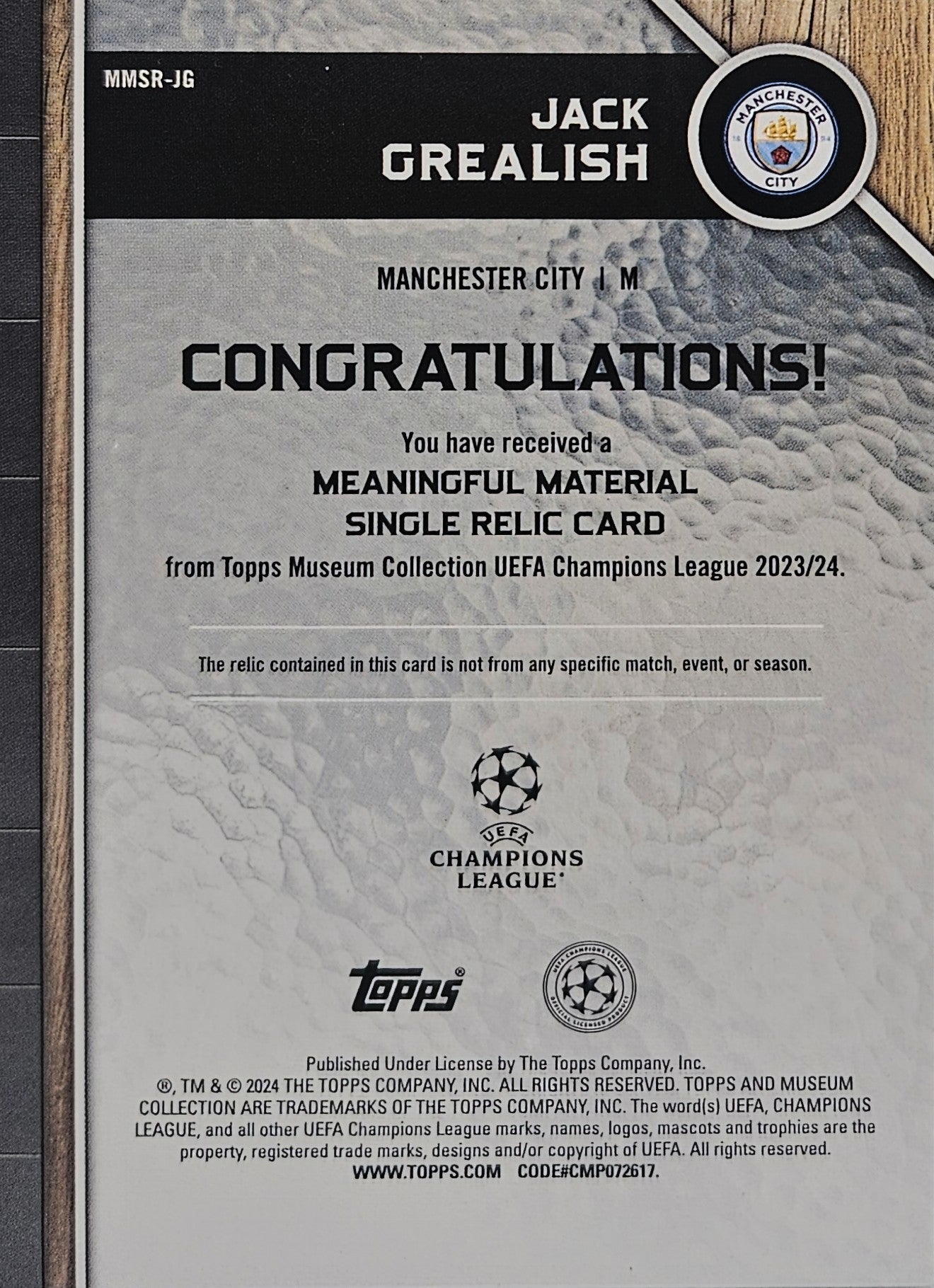 Jack Grealish /199 - Parche - Museum Collection UEFA Champions League 23/24