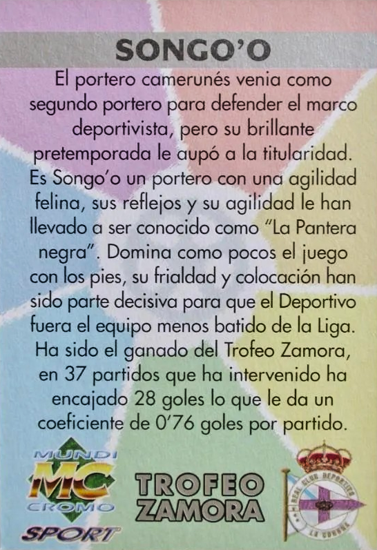 Jacques Songo'o - Trofeo Zamora - Las Fichas de la Liga 97/98