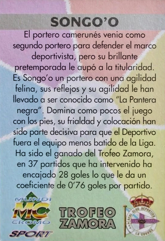 Jacques Songo'o - Trofeo Zamora - Las Fichas de la Liga 97/98
