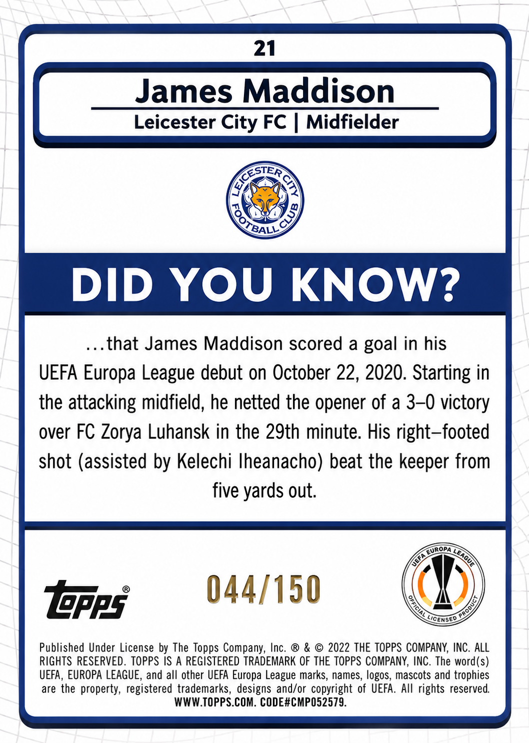 James Maddison /150 - Merlin UEFA Club Competitions 21/22