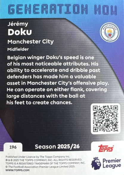 Jérémy Doku - Generation Now - Topps Premier League 2026