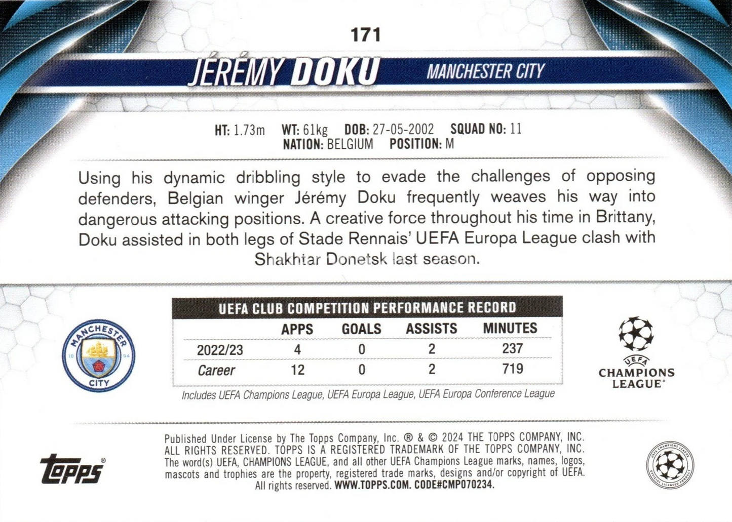 Jérémy Doku - UEFA Club Competitions 23/24