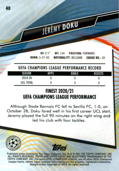 Jérémy Doku (RC) - Topps Finest UEFA Club Competitions 20/21