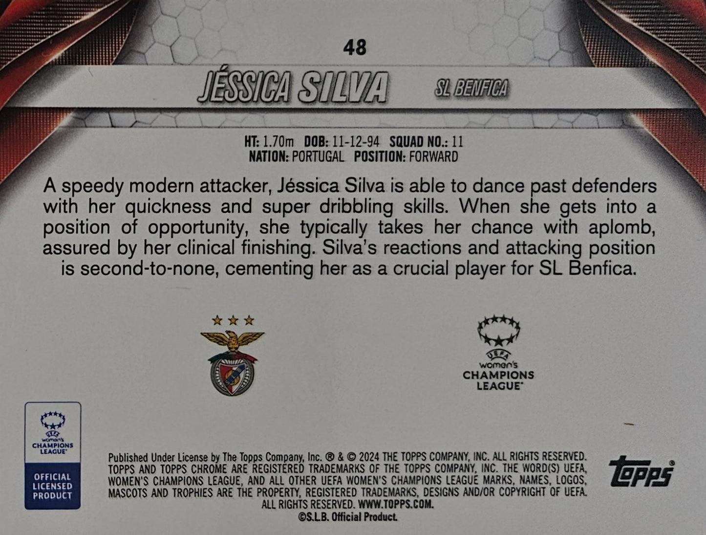 Jéssica Silva /199 - Topps Chrome UEFA Women's Champions League 23/24