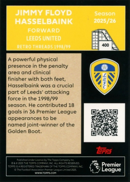 Jimmy Floyd Hasselbaink - Retro Threads - Topps Premier League 2026