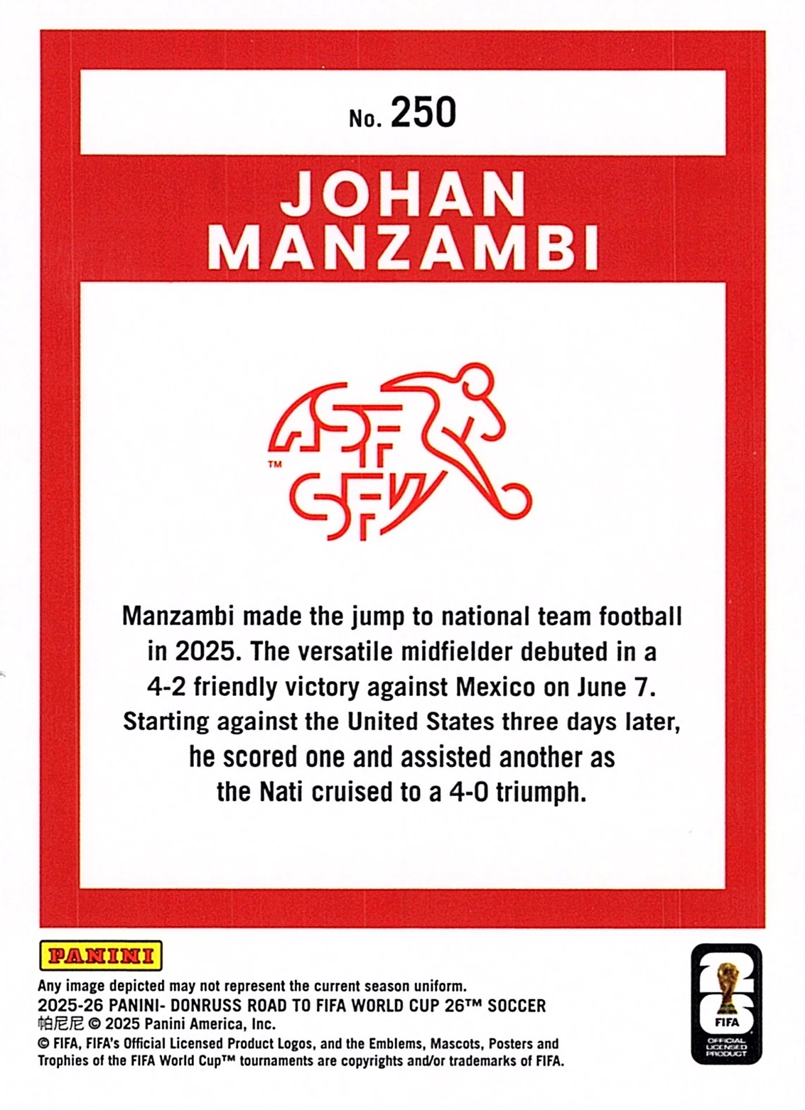 Johan Manzambi - Rated Rookie - Donruss Road to FIFA World Cup 26