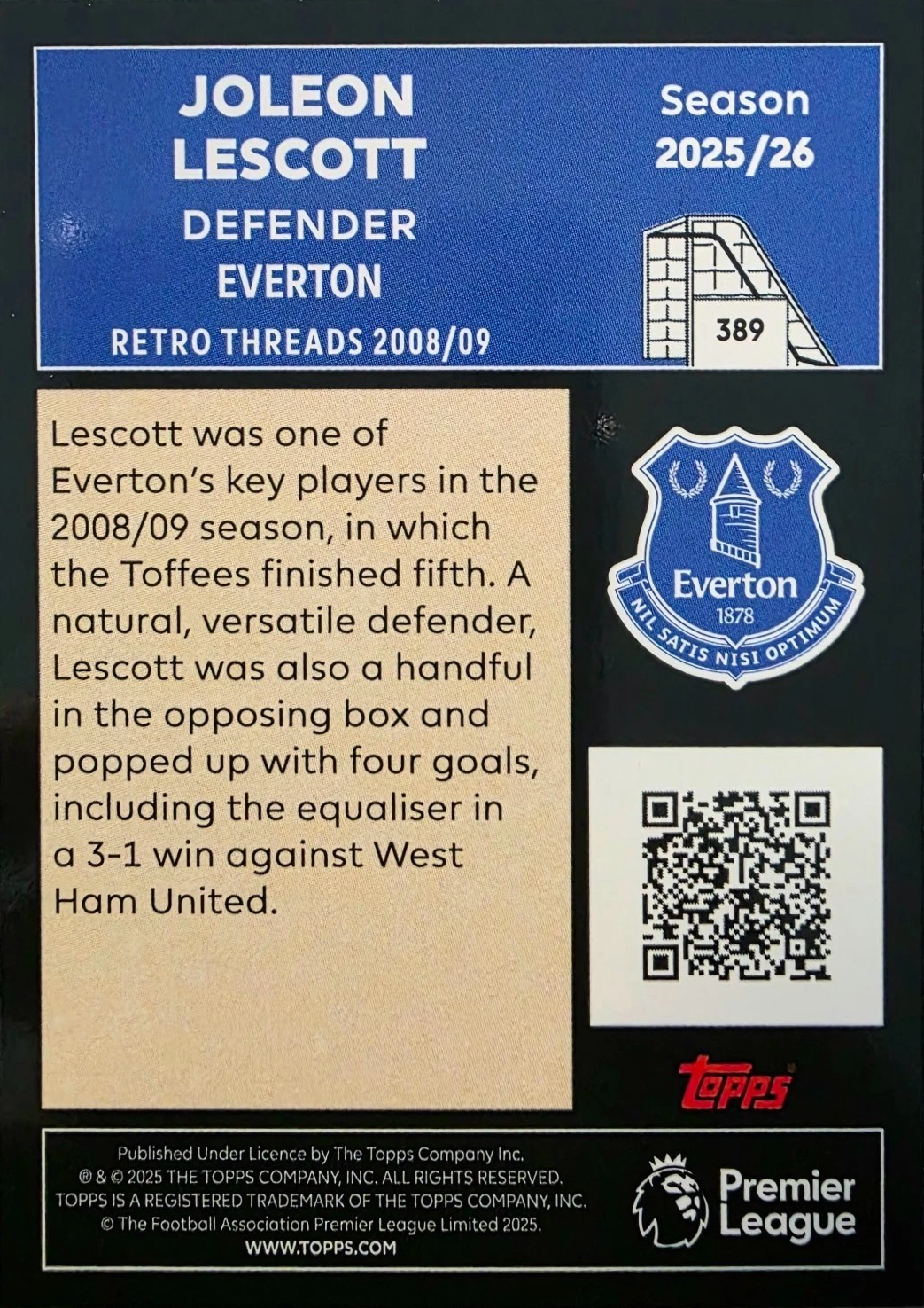Joleon Lescott - Retro Threads - Topps Premier League 2026