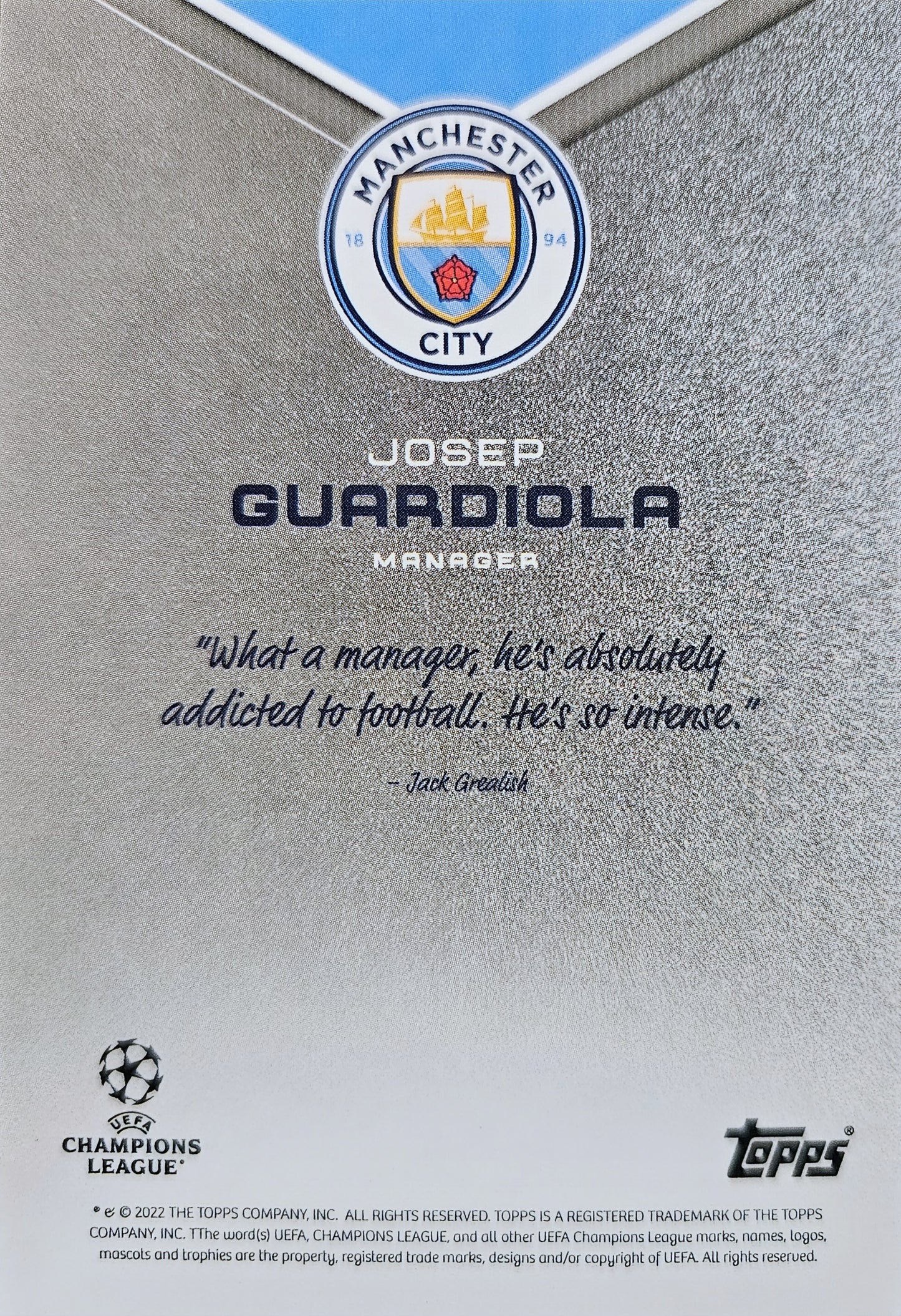 Josep Guardiola - Manager - Topps Grealish Platinum Curated Set 22/23