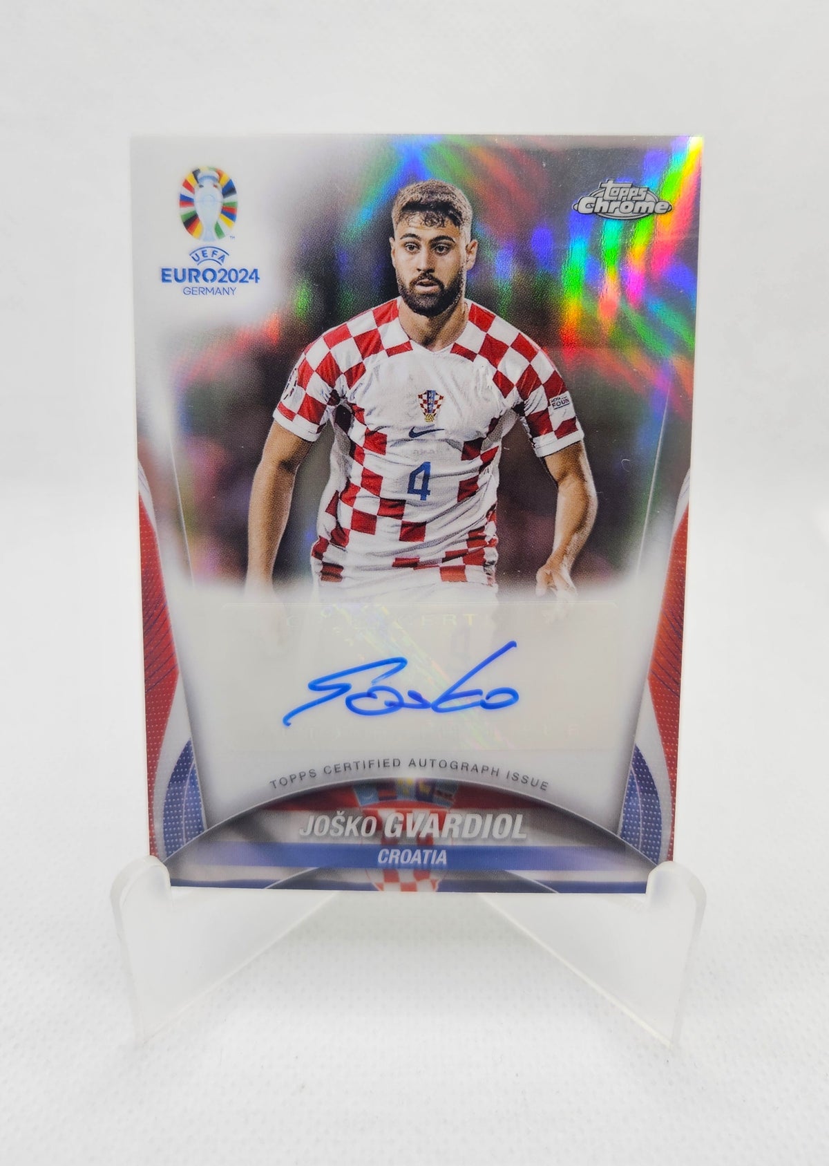 Joško Gvardiol - Autógrafo original Refractor - Topps Chrome UEFA Euro 2024 Germany