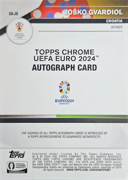 Joško Gvardiol - Autógrafo original Refractor - Topps Chrome UEFA Euro 2024 Germany