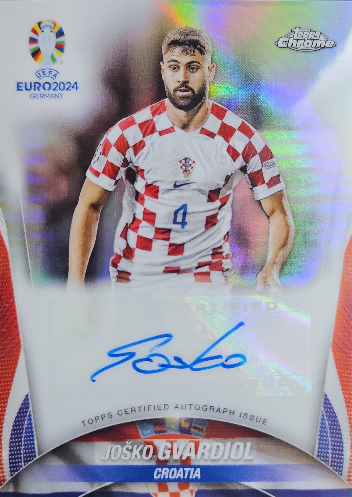 Joško Gvardiol - Autógrafo original Refractor - Topps Chrome UEFA Euro 2024 Germany