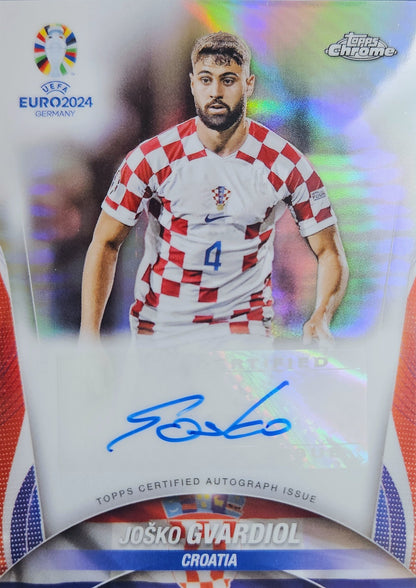 Joško Gvardiol - Autógrafo original Refractor - Topps Chrome UEFA Euro 2024 Germany
