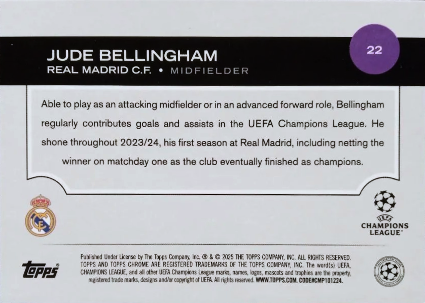 Jude Bellingham - Topps Chrome UEFA Club Competitions 24/25
