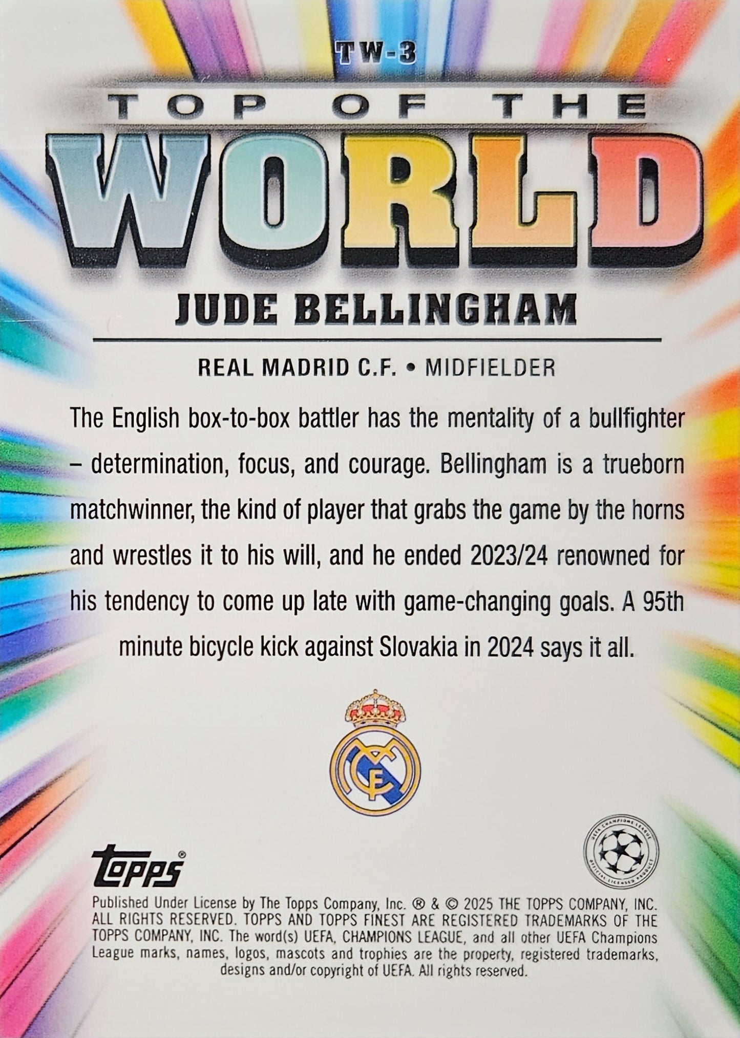 Jude Bellingham - Top of the World -  Topps Finest UEFA Club Competitions 24/25
