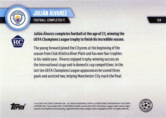 Julián Álvarez (RC) - Campeón Champions - Topps Now 2023