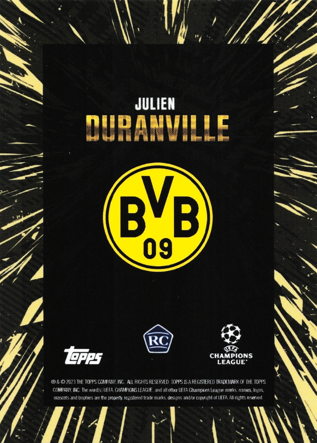 Julien Duranville (RC) - Topps Gold UEFA Club Competitions 23/24