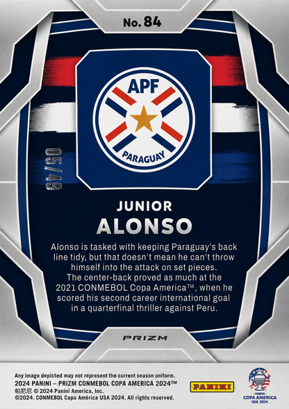 Junior Alonso (RC) /49 - Prizm CONMEBOL Copa América 2024