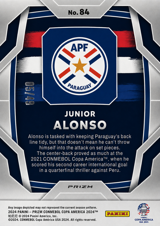 Junior Alonso (RC) /49 - Prizm CONMEBOL Copa América 2024