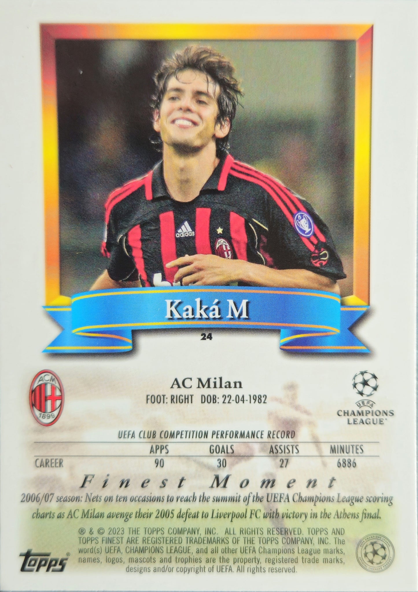 Kaká - Topps Finest Flashbacks UEFA Club Competitions 22/23