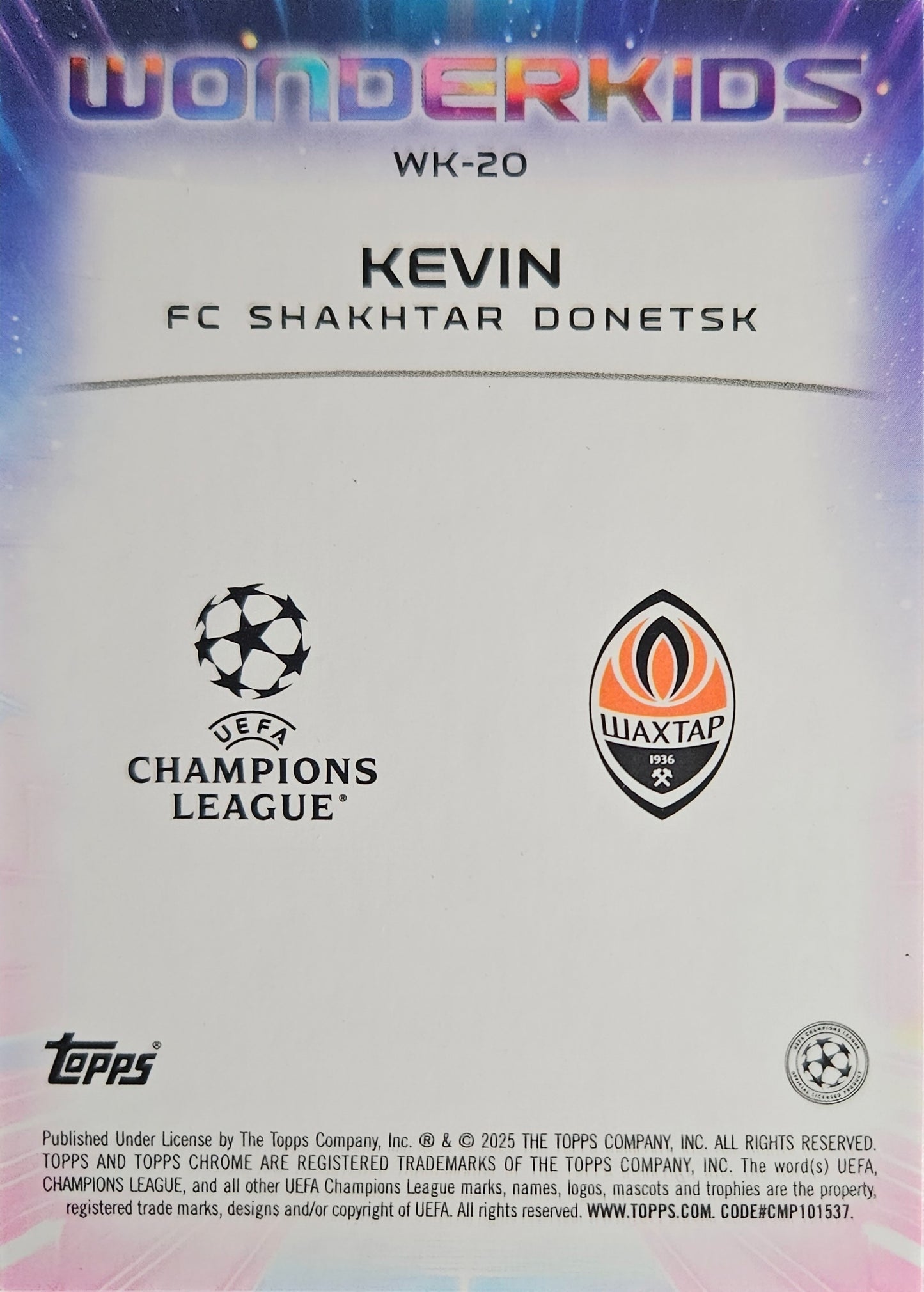Kevin (RC) - Wonderkids - Topps Chrome UEFA Club Competitions 24/25
