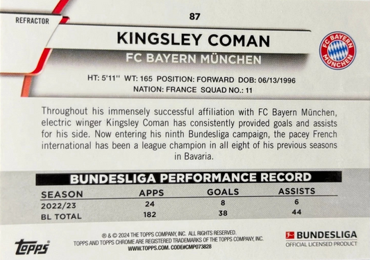 Kingsley Coman - Refractor - Topps Chrome Bundesliga 23/24