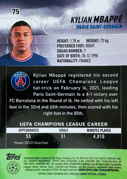 Kylian Mbappé - Prisma - Stadium Club Chrome UEFA Champions League 21/22