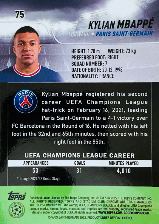 Kylian Mbappé - Prisma - Stadium Club Chrome UEFA Champions League 21/22