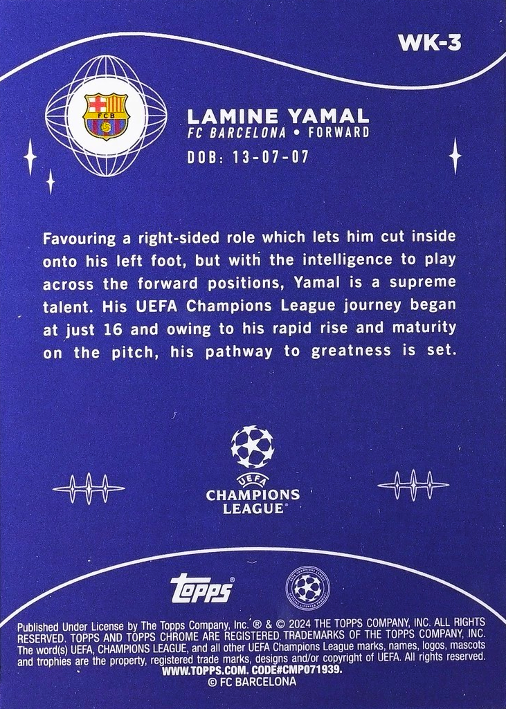 Lamine Yamal (RC) - Wonderkids - Topps Chrome UEFA Club Competitions 23/24