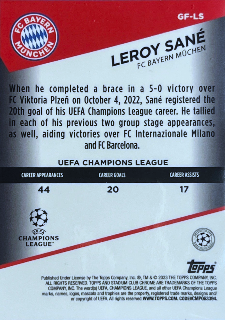 Lero Sané - Goal Force - Stadium Club Chrome UEFA Champions League 22/23