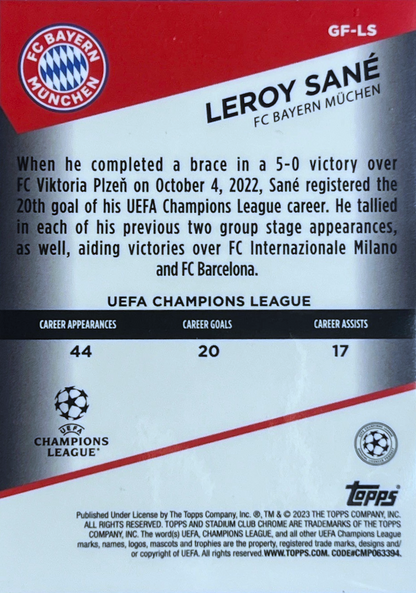Lero Sané - Goal Force - Stadium Club Chrome UEFA Champions League 22/23