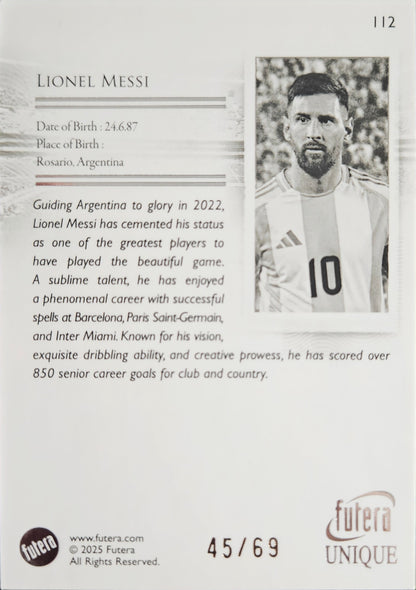 Lionel Messi /69 - The Greats - Futera Unique 2025