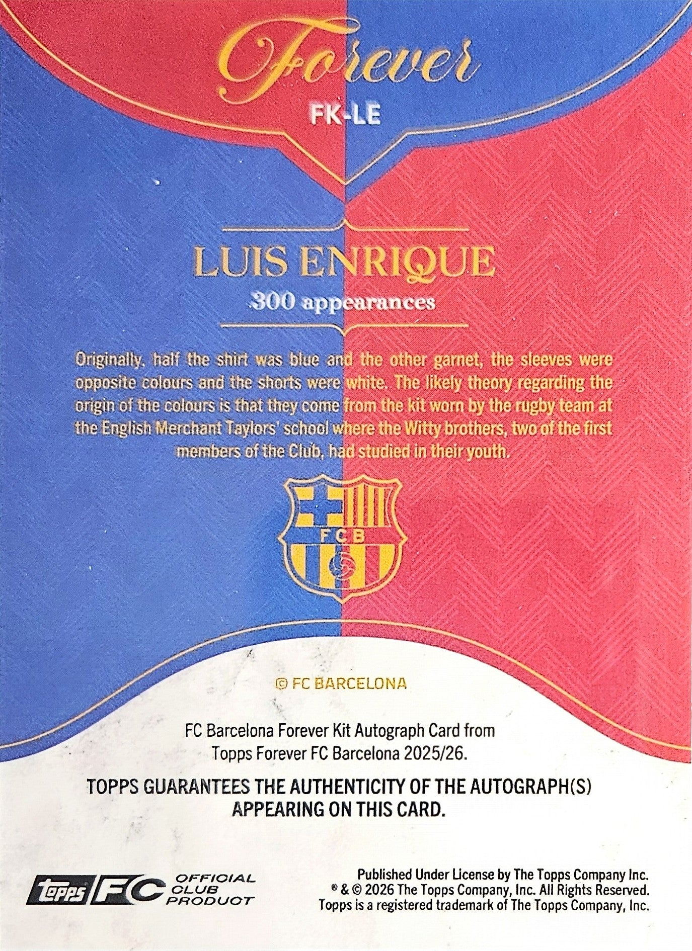 Luis Enrique /125 - Autógrafo original - Barcelona Forever 25/26