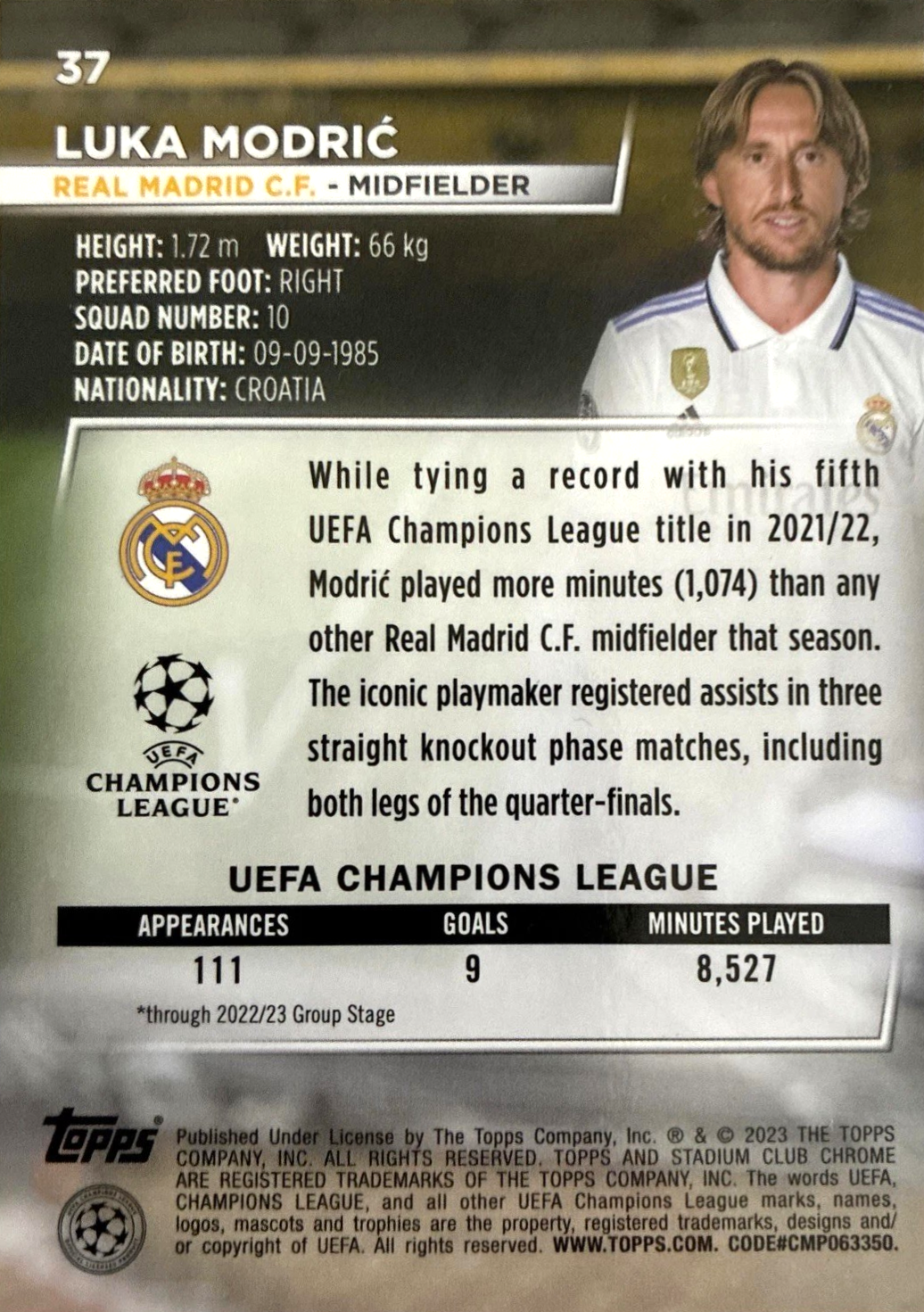 Luka Modrić - Stadium Club Chrome 22/23