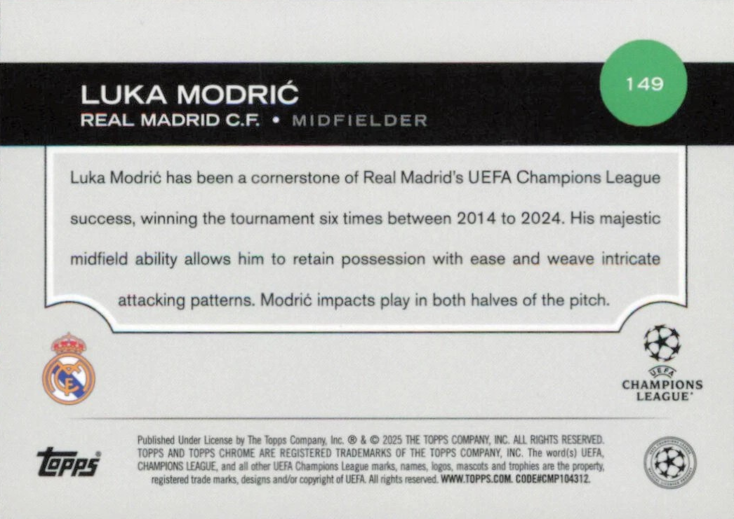 Luka Modrić - Topps Chrome UEFA Club Competitions 25/26